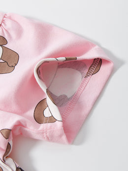 Pink Girls Conversational Printed Cotton T-shirt Dress