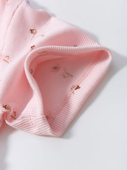 Pink Girls Conversational Printed Gathered Detail Cotton T-shirt Dress