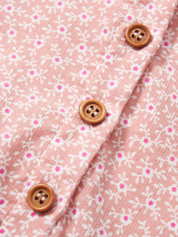 Girls Pink Floral Printed Fit and Flare Cotton Knee Length Dress