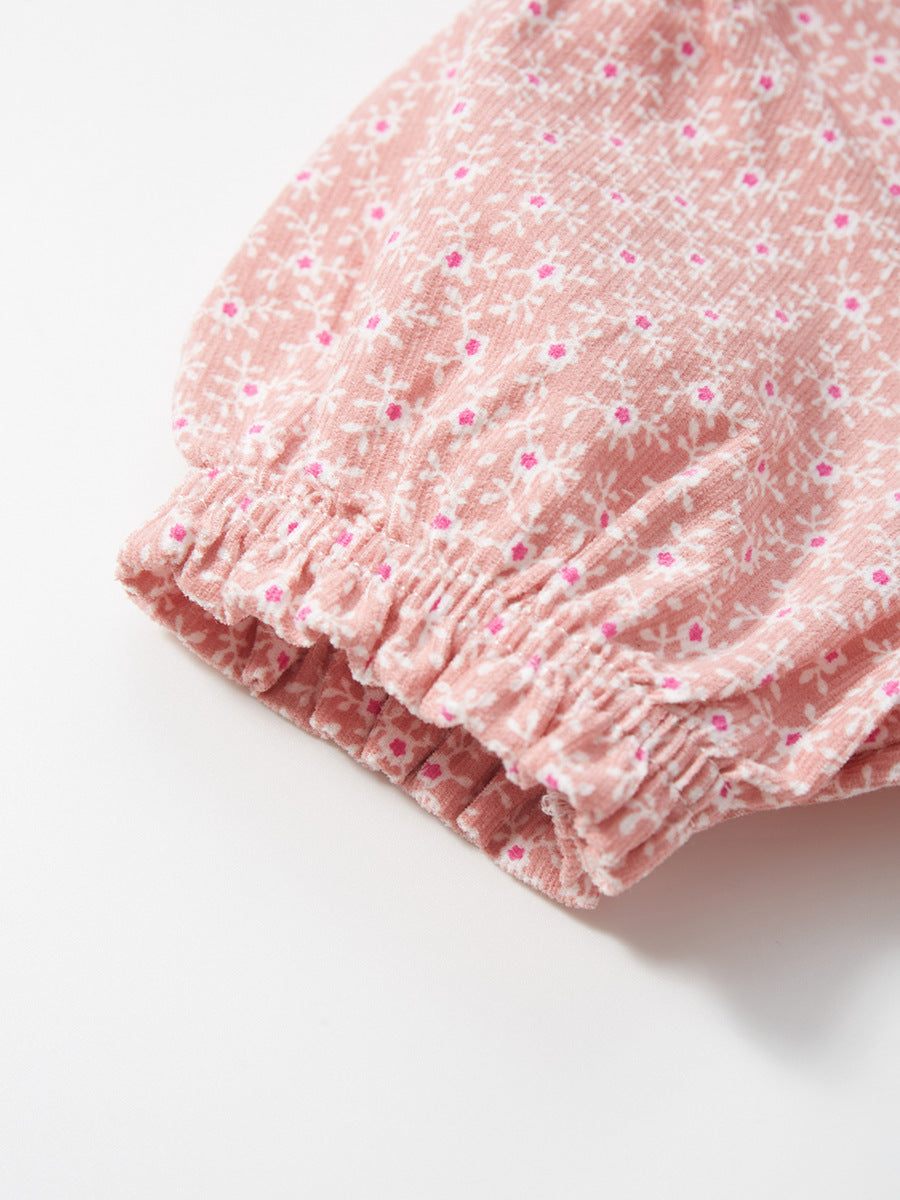 Girls Pink Floral Printed Fit and Flare Cotton Knee Length Dress