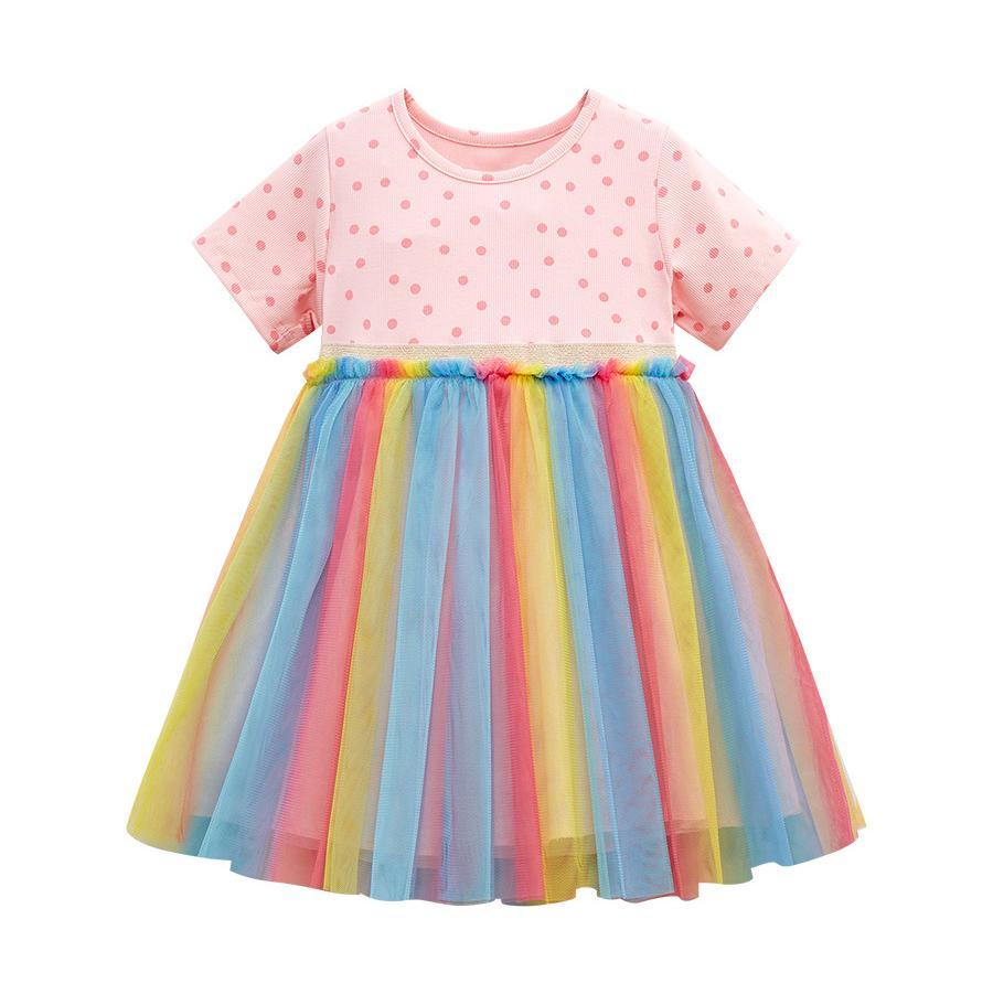 Girls Polka Dot Print Cotton Fit and Flare T-shirt Dress