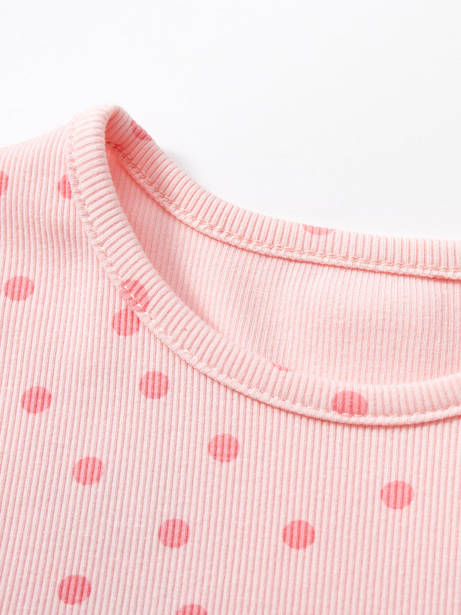 Girls Polka Dot Print Cotton Fit and Flare T-shirt Dress