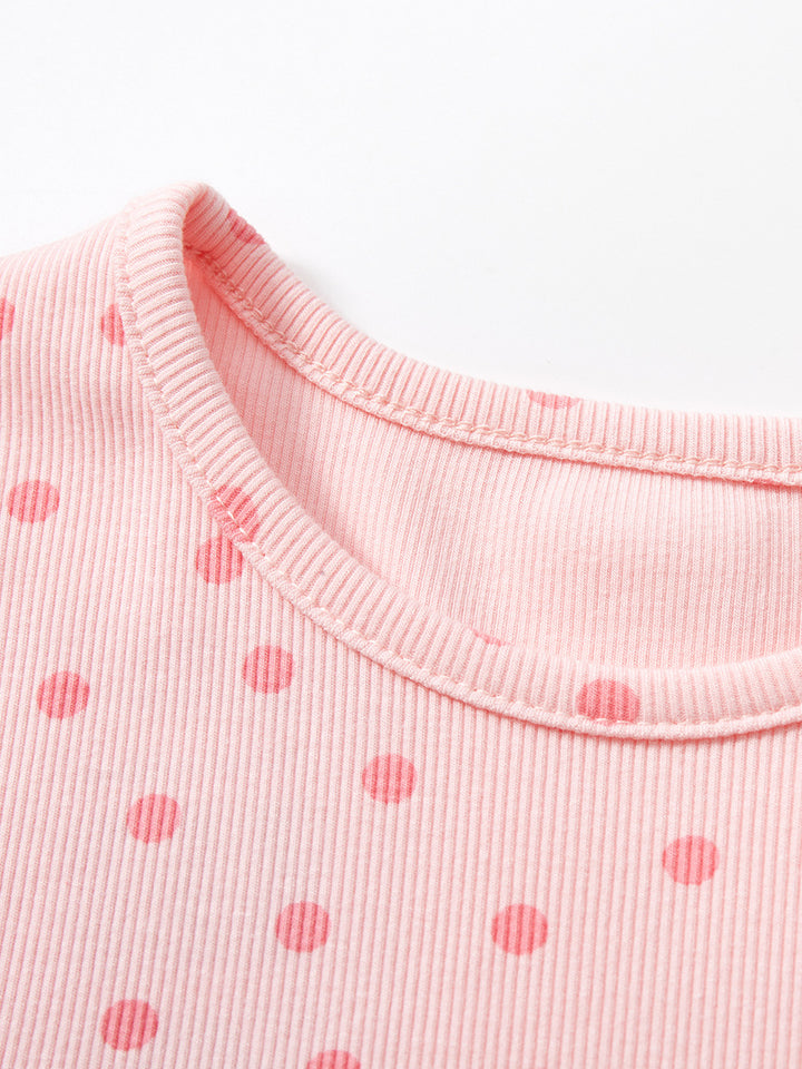Girls Polka Dot Print Cotton Fit and Flare T-shirt Dress