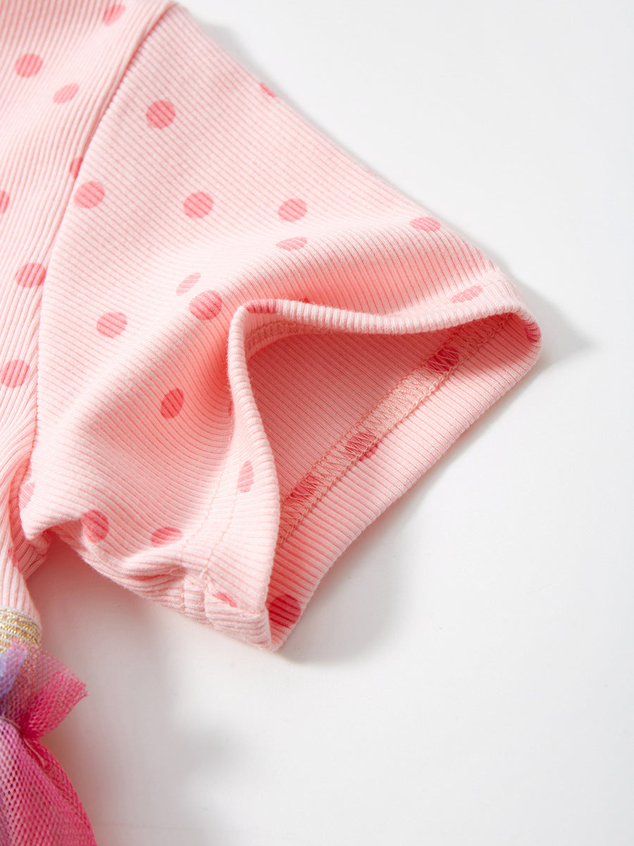 Girls Polka Dot Print Cotton Fit and Flare T-shirt Dress