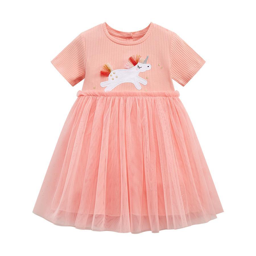 Girls Print Cotton Round Neck Fit and Flare T-shirt Dress