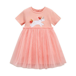 Girls Print Cotton Round Neck Fit and Flare T-shirt Dress