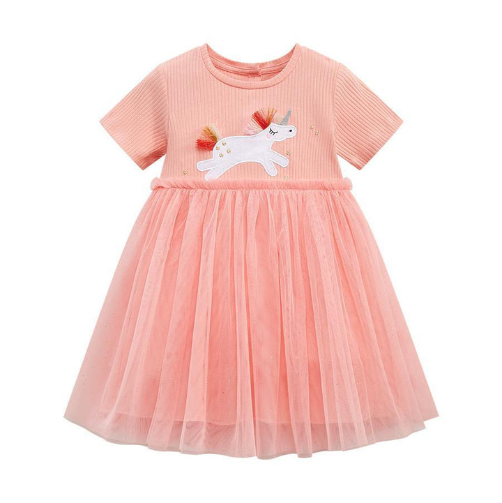 Girls Print Cotton Round Neck Fit and Flare T-shirt Dress
