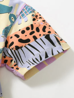 Beige Girls Conversational Printed Cotton Fit & Flare Dress