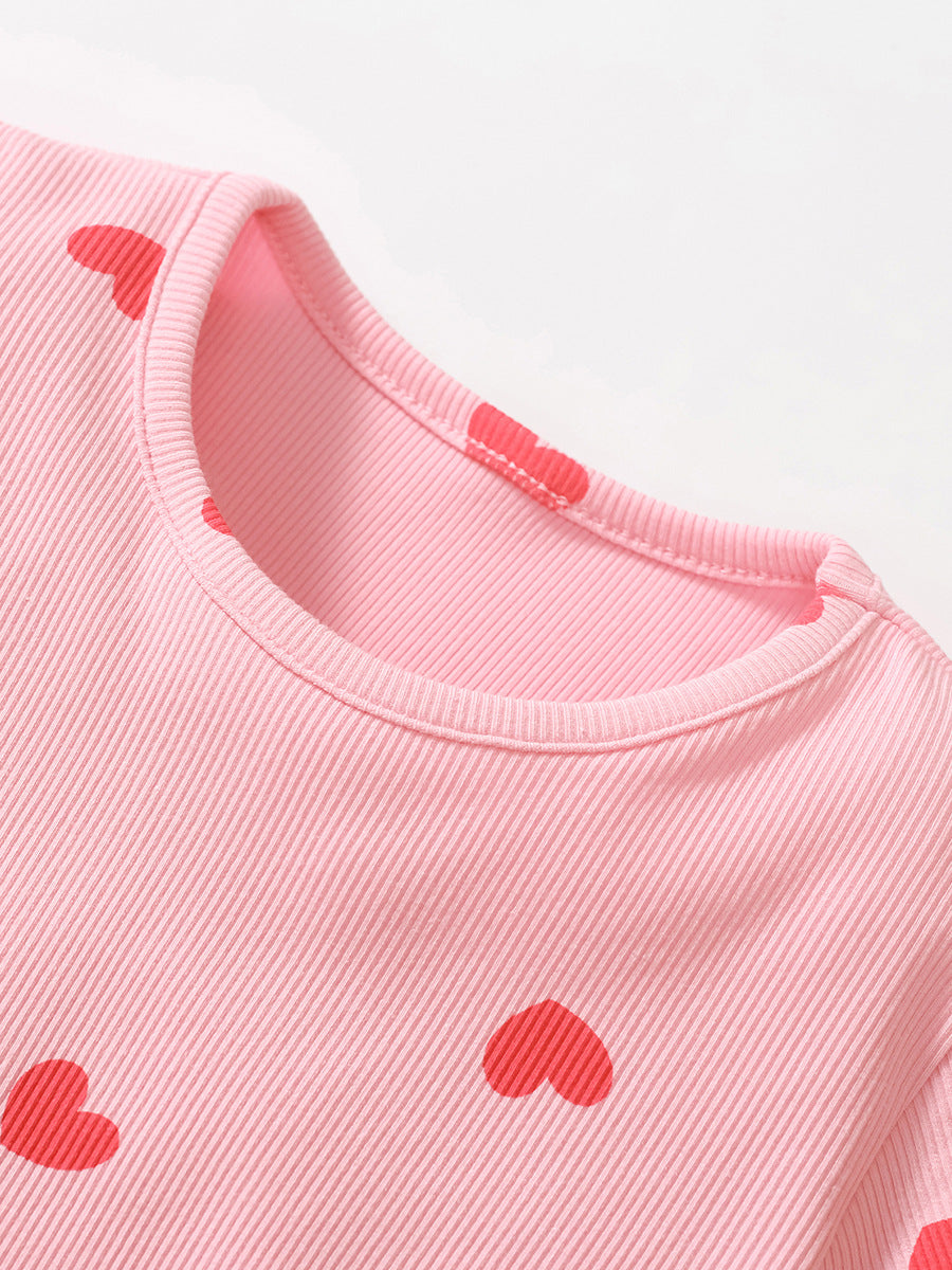 Pink Girls Conversational Printed Gathered Detail Cotton A-Line Dress