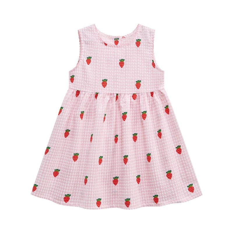 Pink Girls Conversational Printed Cotton Fit & Flare Dress