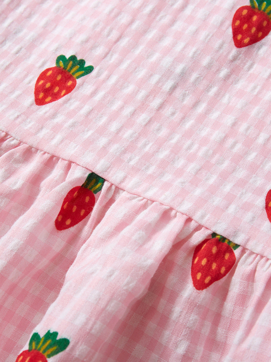 Pink Girls Conversational Printed Cotton Fit & Flare Dress