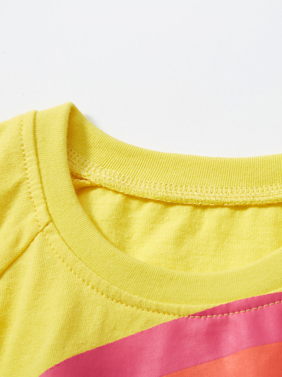 Girls Yellow Graphic Printed Cotton A-Line Dress