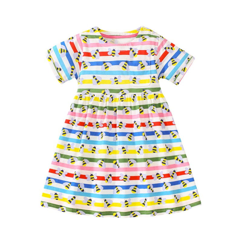 Girls White & Red Conversational Print Cotton Fit & Flare Dress