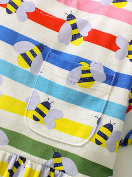 Girls White & Red Conversational Print Cotton Fit & Flare Dress