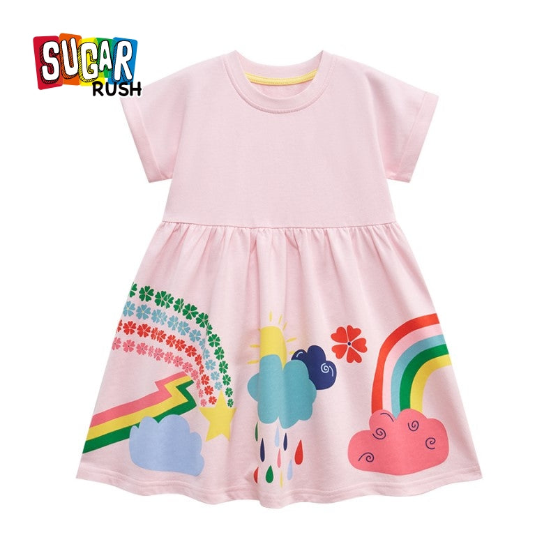 Girls Round neck Short Sleeves Print Fit & Flare Dress