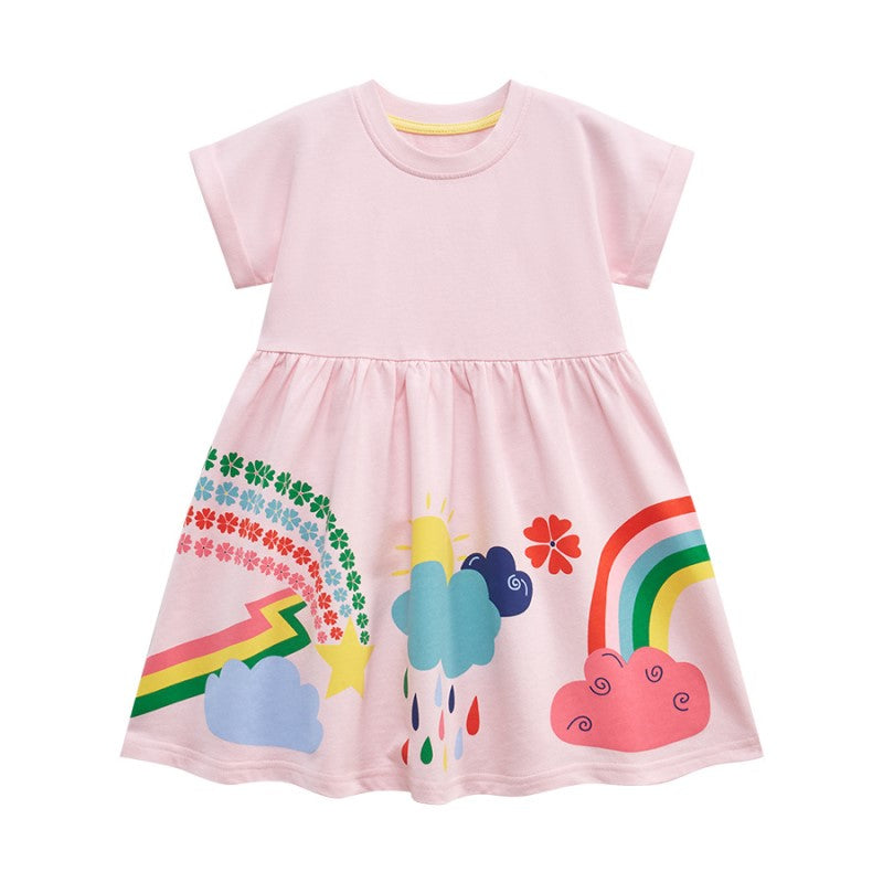 Girls Round neck Short Sleeves Print Fit & Flare Dress