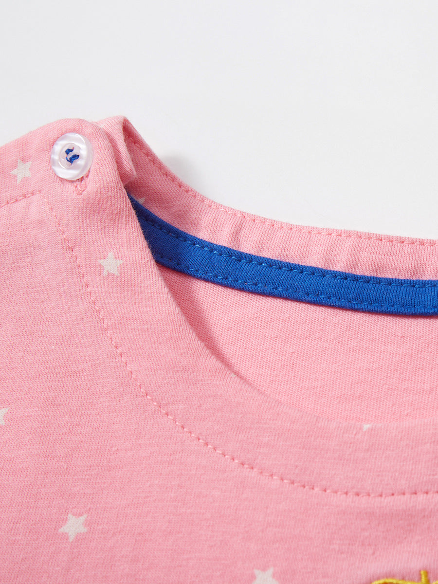 Girls Pink Polka Dot Print Layered Cotton Drop-Waist Dress