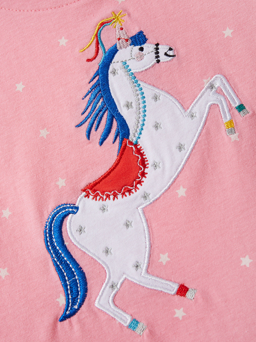 Girls Pink Polka Dot Print Layered Cotton Drop-Waist Dress