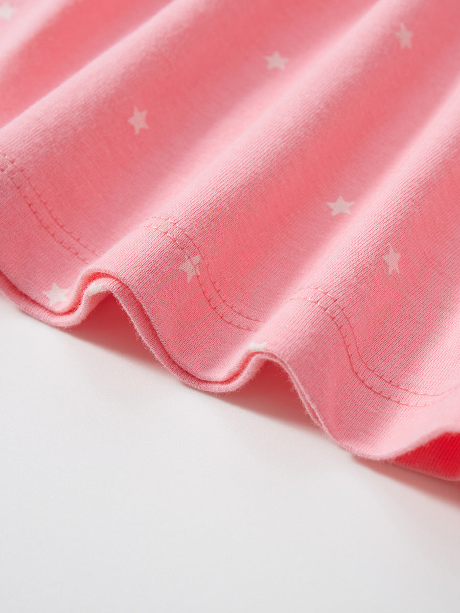 Girls Pink Polka Dot Print Layered Cotton Drop-Waist Dress