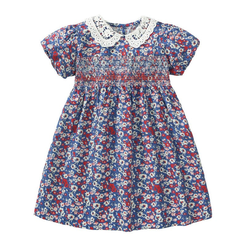 Blue Floral Print Peter Pan Collar Fit & Flare Dress