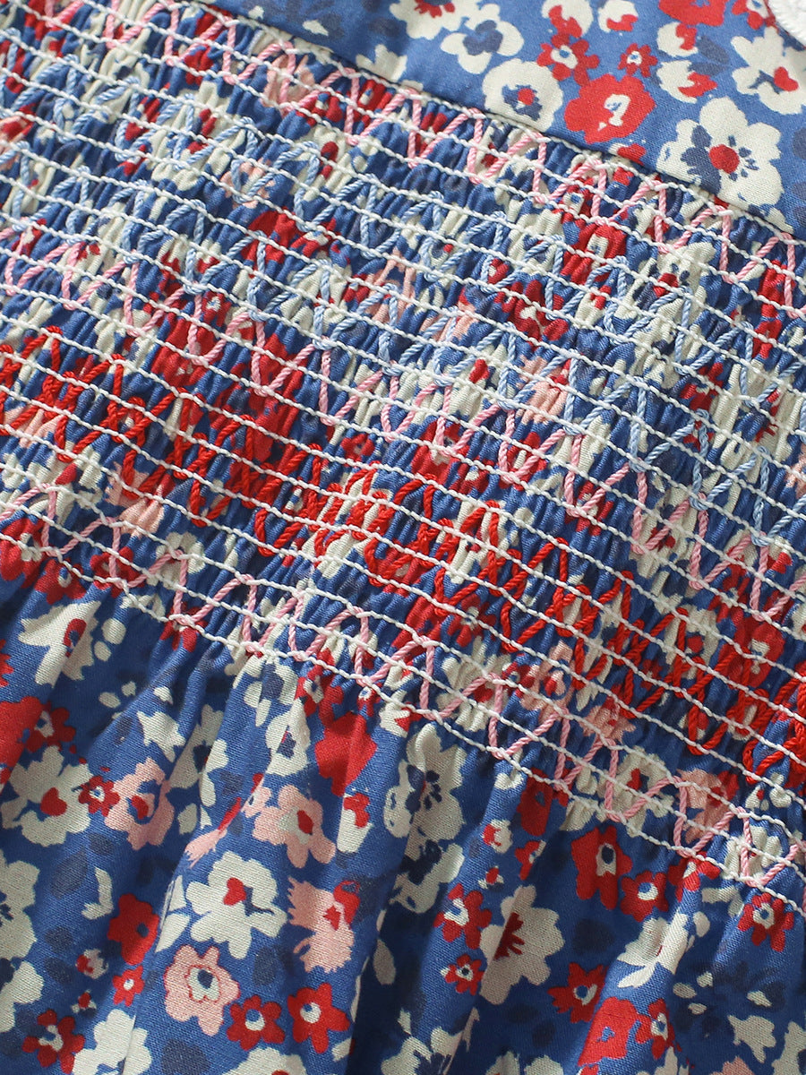 Blue Floral Print Peter Pan Collar Fit & Flare Dress