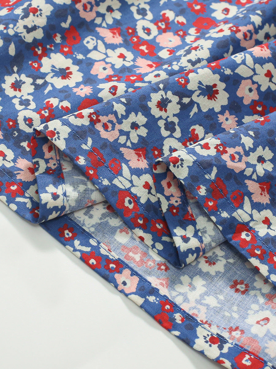 Blue Floral Print Peter Pan Collar Fit & Flare Dress