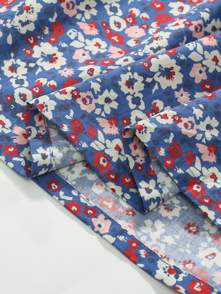 Blue Floral Print Peter Pan Collar Fit & Flare Dress