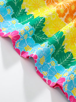 Pink Girls Printed Peter Pan Collar Puff Sleeves Cotton A-Line Dress