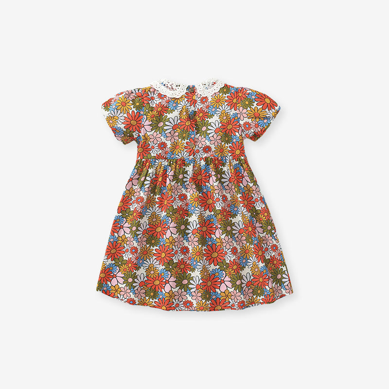 Floral Printed Peter Pan Collar Puff Sleeves Smocked Fit & Flare Dress