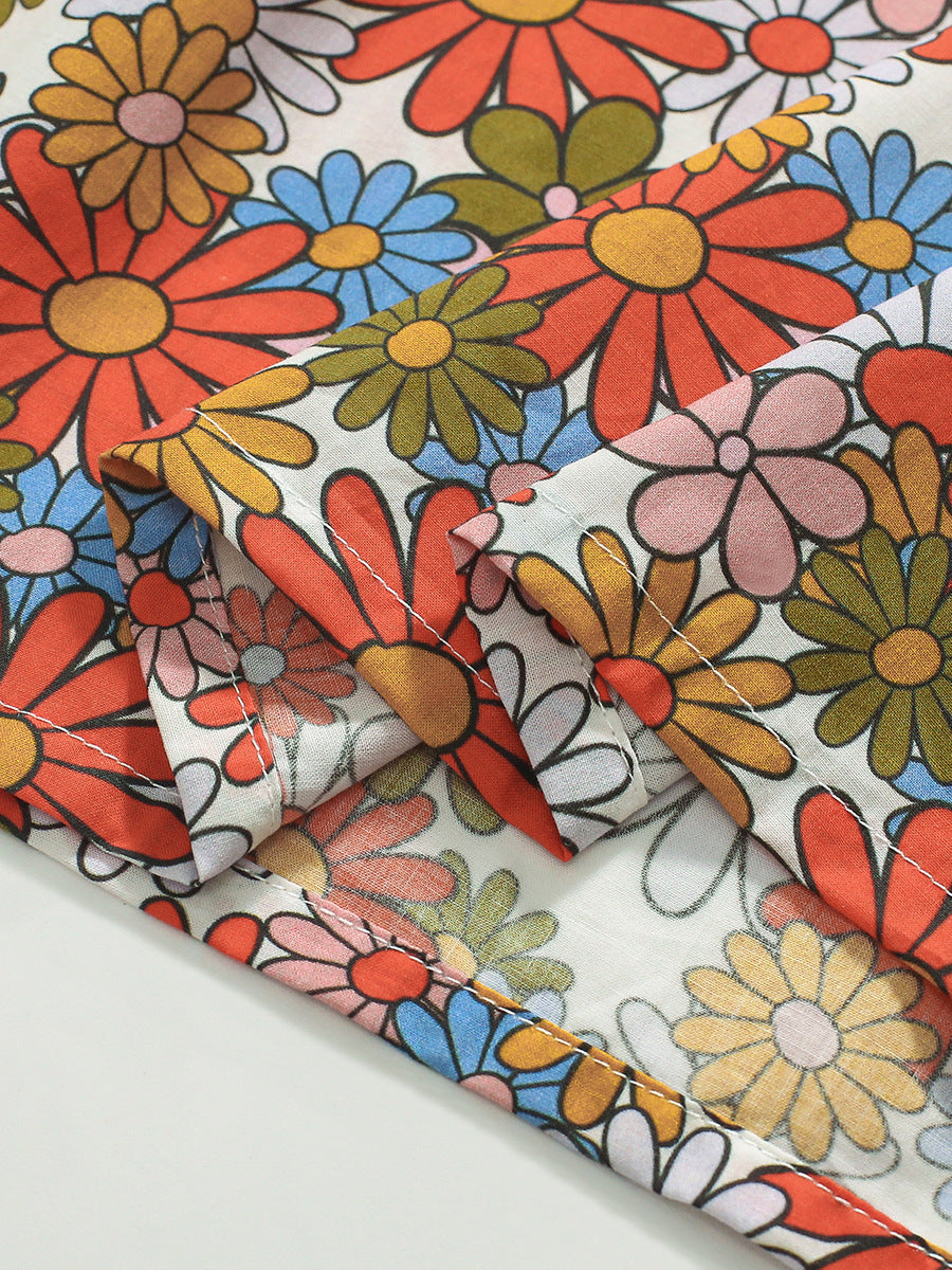 Floral Printed Peter Pan Collar Puff Sleeves Smocked Fit & Flare Dress