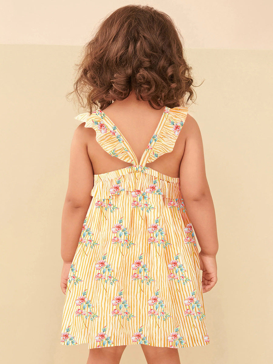 Girls Floral Printed Gathered Detail Cotton Fit & Flare Dress