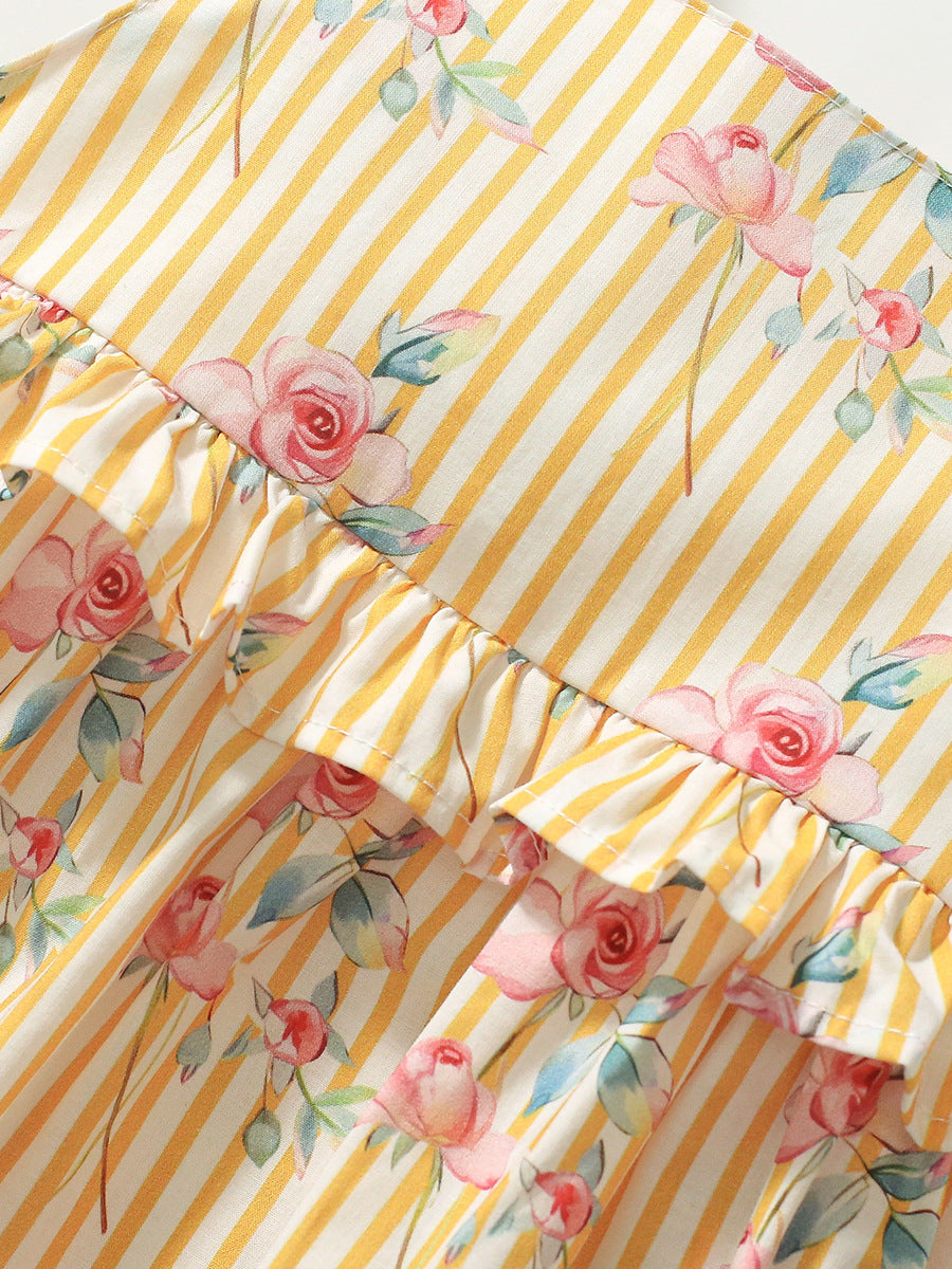 Girls Floral Printed Gathered Detail Cotton Fit & Flare Dress
