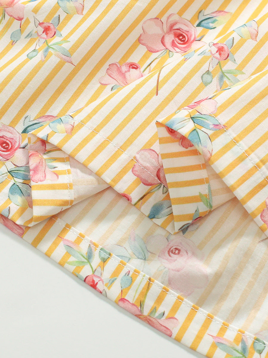 Girls Floral Printed Gathered Detail Cotton Fit & Flare Dress