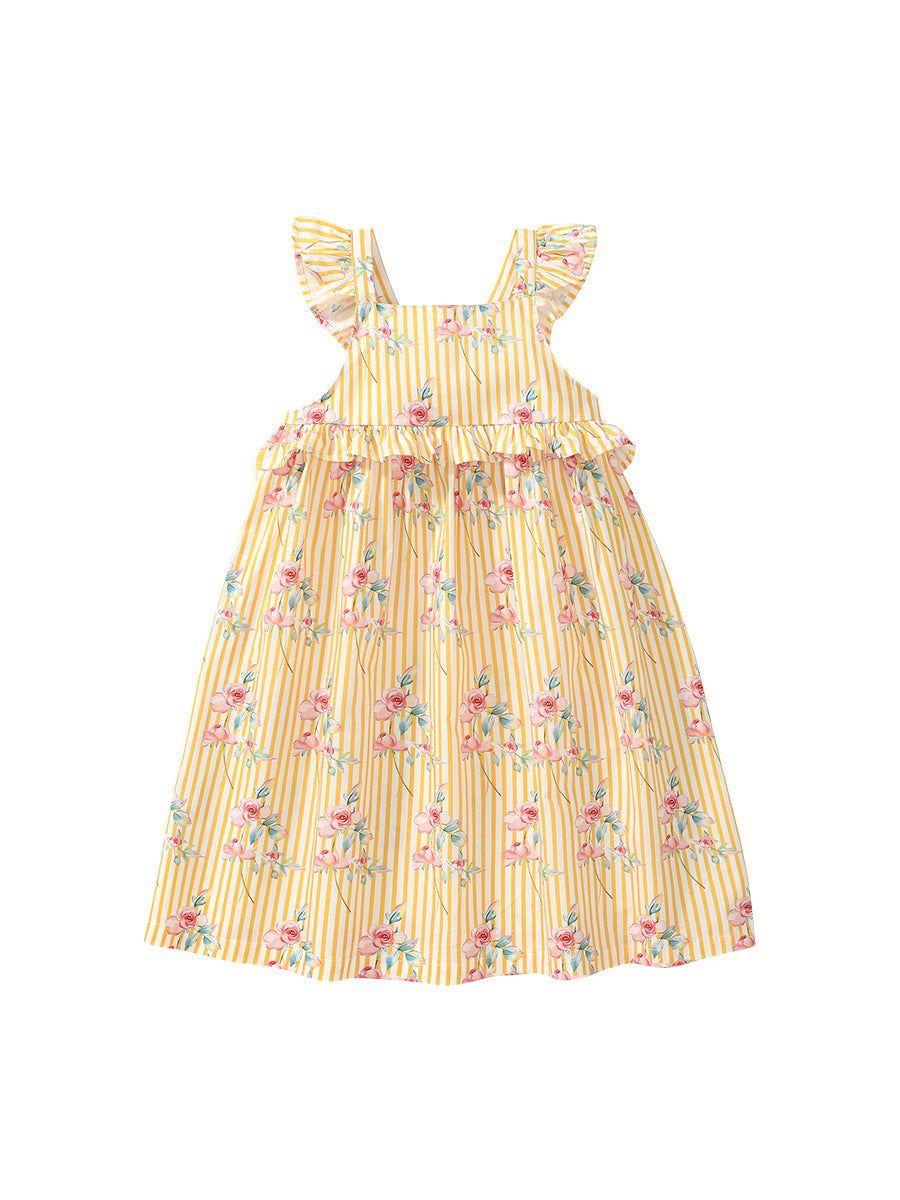 Girls Floral Printed Gathered Detail Cotton Fit & Flare Dress