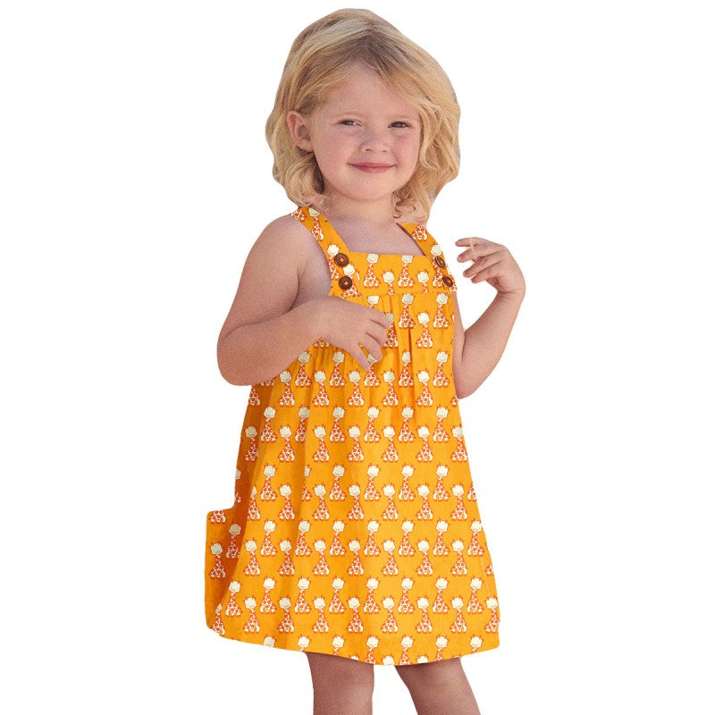 Girls Conversational Printed Cotton A-Line Dress