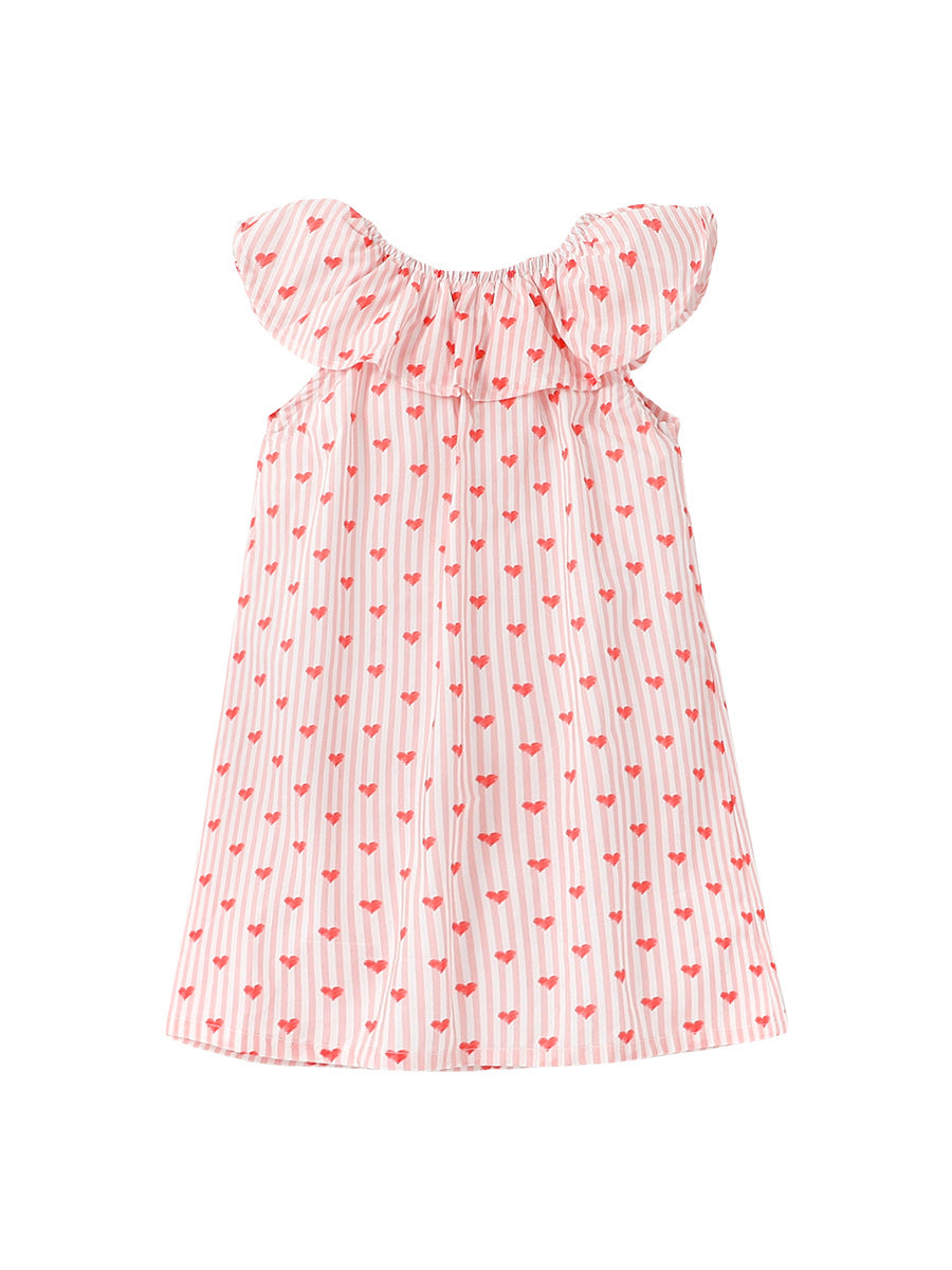 Conversational Printed Ruffles Sleeveless Cotton A-Line Dress