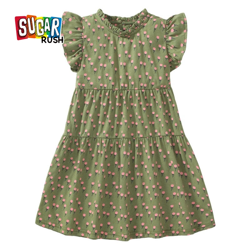 Print Flutter Sleeve Layered A-Line Dress