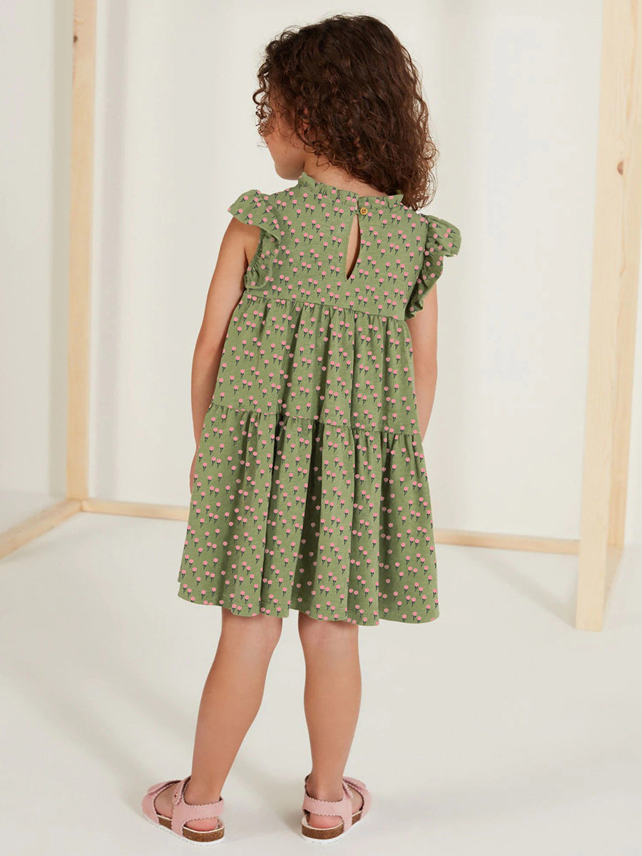 Print Flutter Sleeve Layered A-Line Dress
