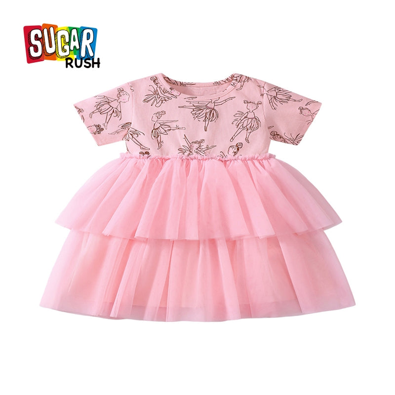 Girls Print Layered A-Line Dress