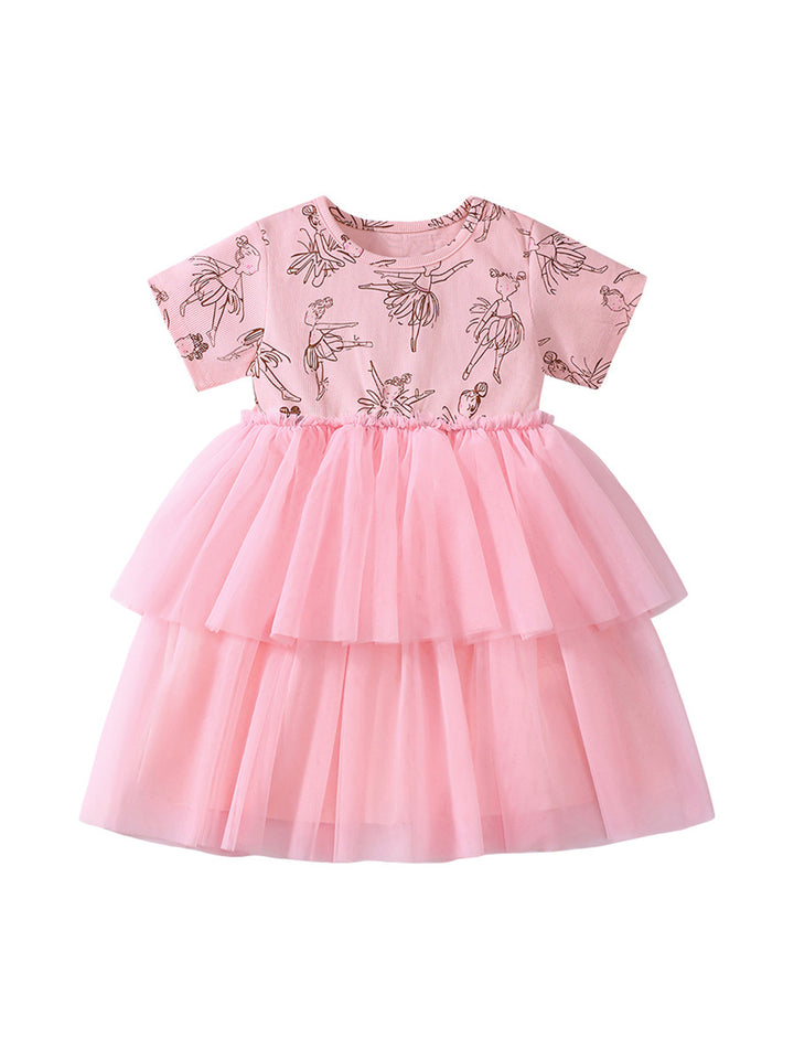 Girls Print Layered A-Line Dress