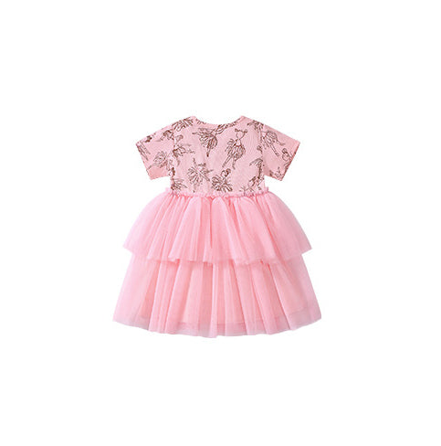 Girls Print Layered A-Line Dress