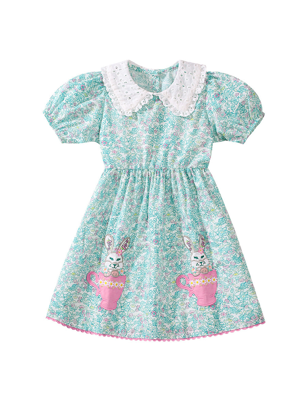 Girls Floral Printed Puff Sleeve Fit & Flare Dress