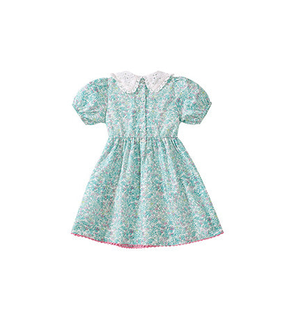 Girls Floral Printed Puff Sleeve Fit & Flare Dress