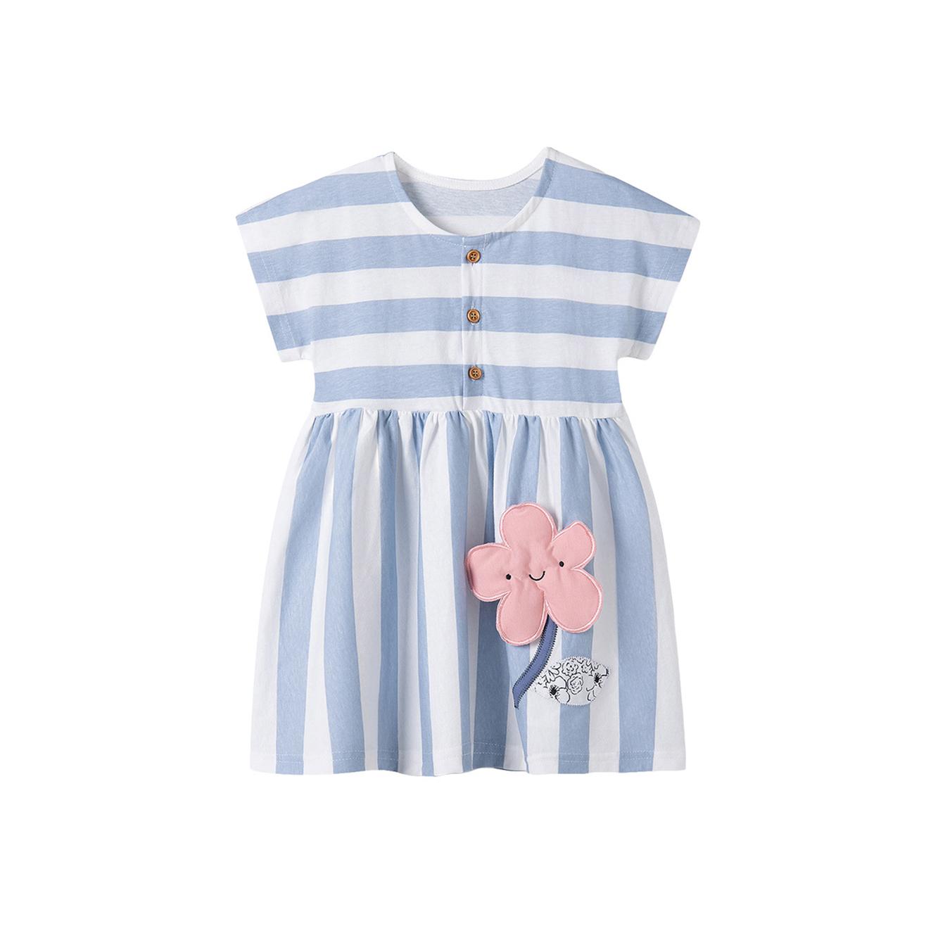 Girls Striped Cotton Fit & Flare Dress