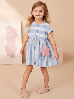 Girls Striped Cotton Fit & Flare Dress