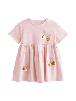 Girls Self Design Cotton Fit & Flare Dress