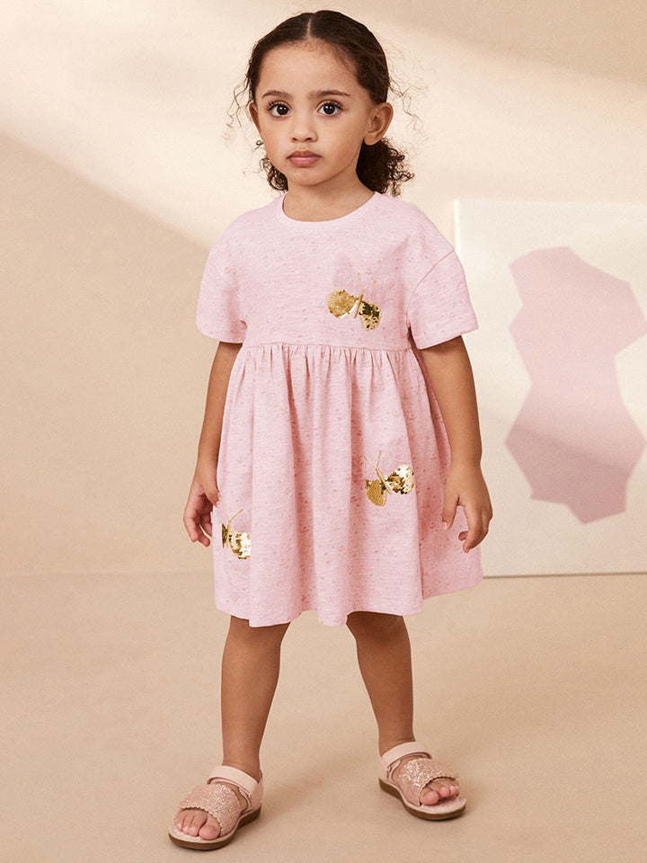 Girls Self Design Cotton Fit & Flare Dress