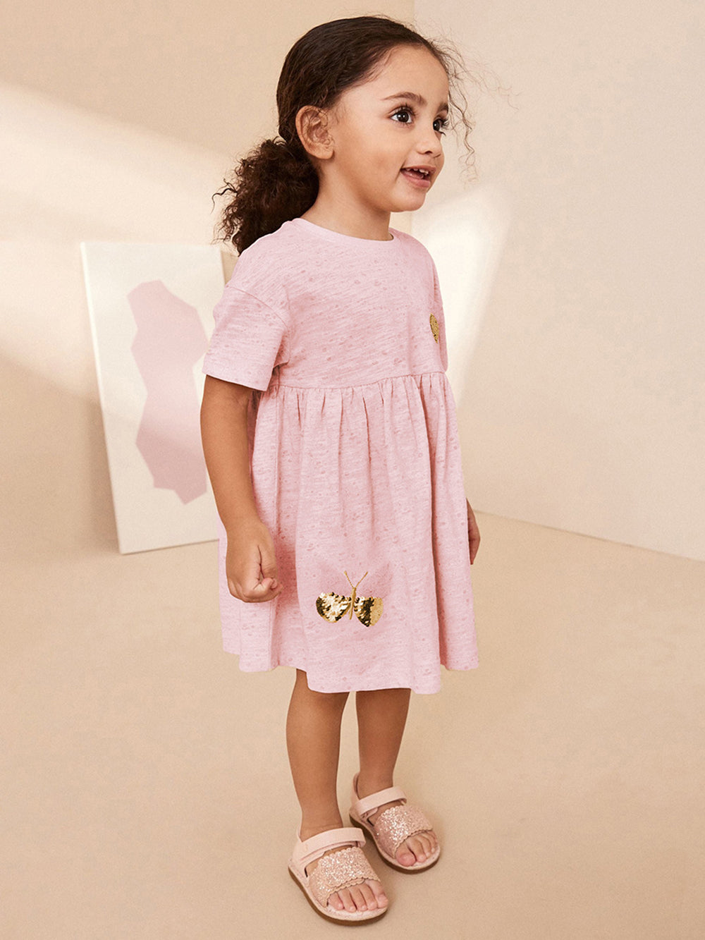 Girls Self Design Cotton Fit & Flare Dress