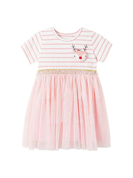 Girls Striped Fit & Flare Tulle Knee Length Fit & Flare Dress