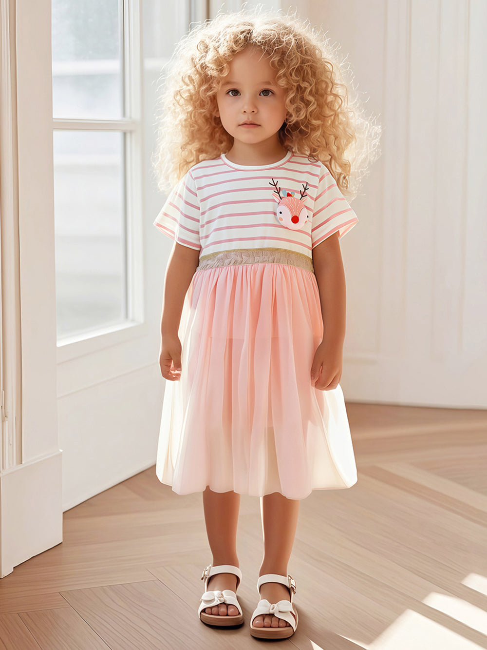 Girls Striped Fit & Flare Tulle Knee Length Fit & Flare Dress